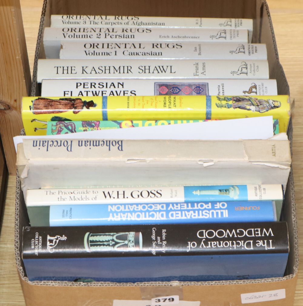 A collection of reference books relating to textiles, ceramics:
